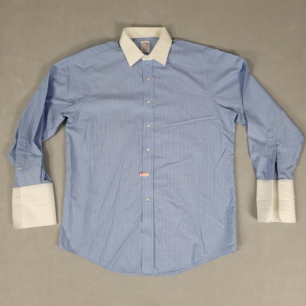 Brooks Brothers Shirt Mens 16.5-34 Blue Pinstripe Regular Fit Cotton 346 Dress